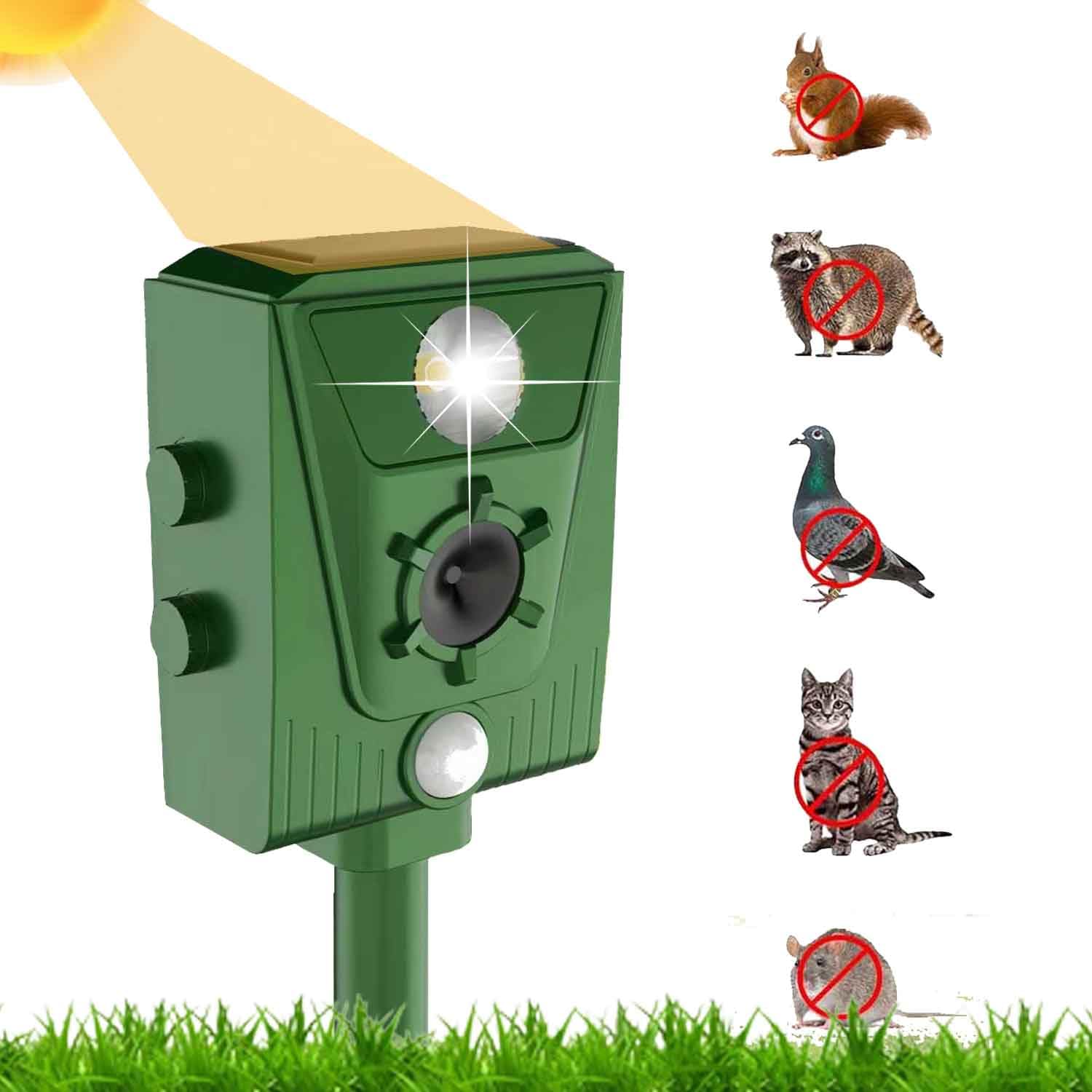 Repelente de Gatos, ahuyentador de pájaros, disuasión Solar ultrasónico, Parada de Animales, Gatos, Ratas, Perros, pájaros, Zorros y Otros, Repelente al Aire Libre para Animales con LED Intermitentes