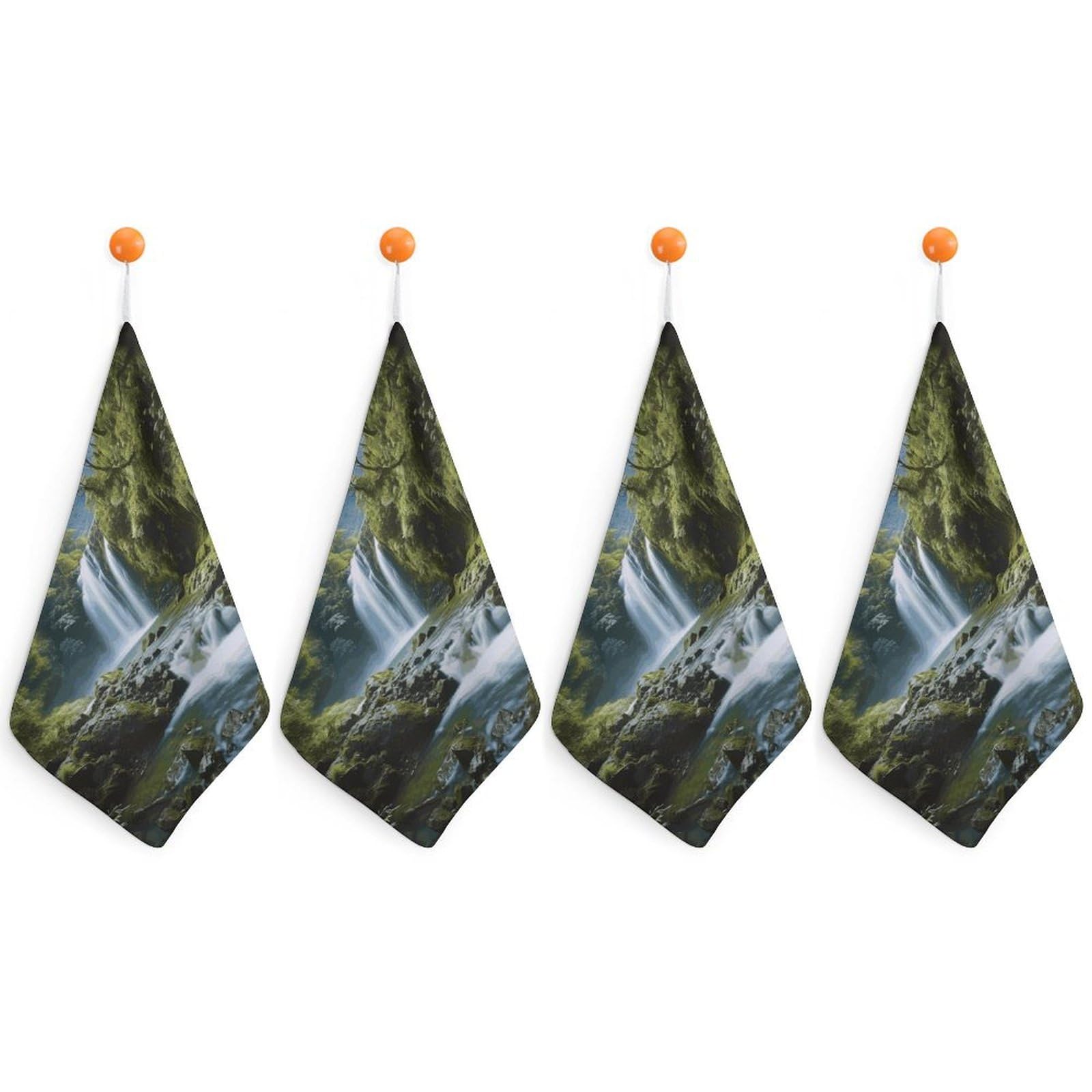 LDGSUPH Waterfall Landscape Painting Hand Towels Fashion Hand Face Towel with Hanging Strap Absorbent Soft Decorative Towel Fade Resistant Cozy Face Cloths for Kitchen Gym Bathroom Towels 4PCS