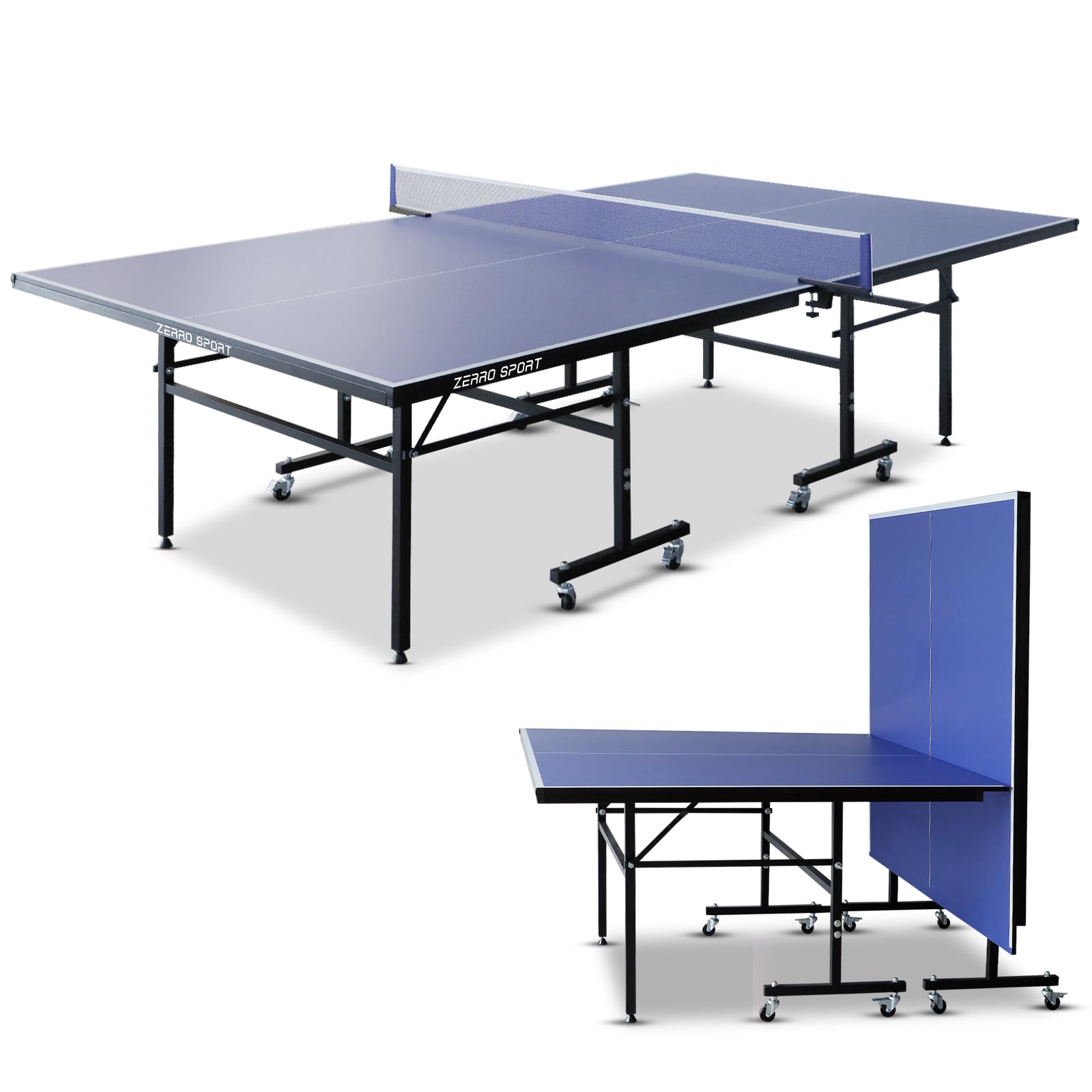 ZERRO Mesa de Ping Pong Plegable Interior, MDF 15 mm, 274x152,5x76 cm, Tamaño Estándar Internacional con Red, Mesa de Tenis de Mesa