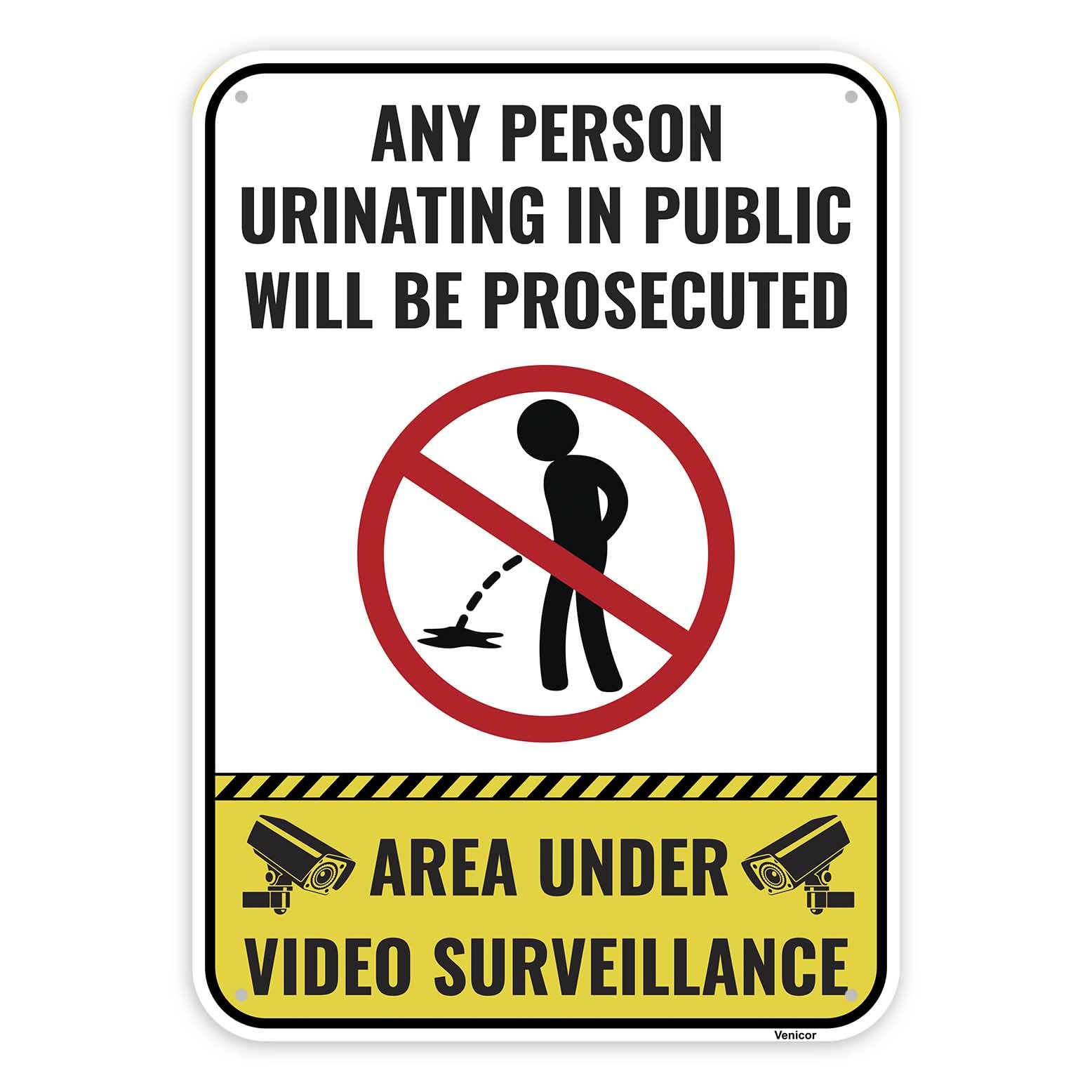 No Urinating Aluminum Warning Sign, Public Restroom Notice, 12x8 Inch
