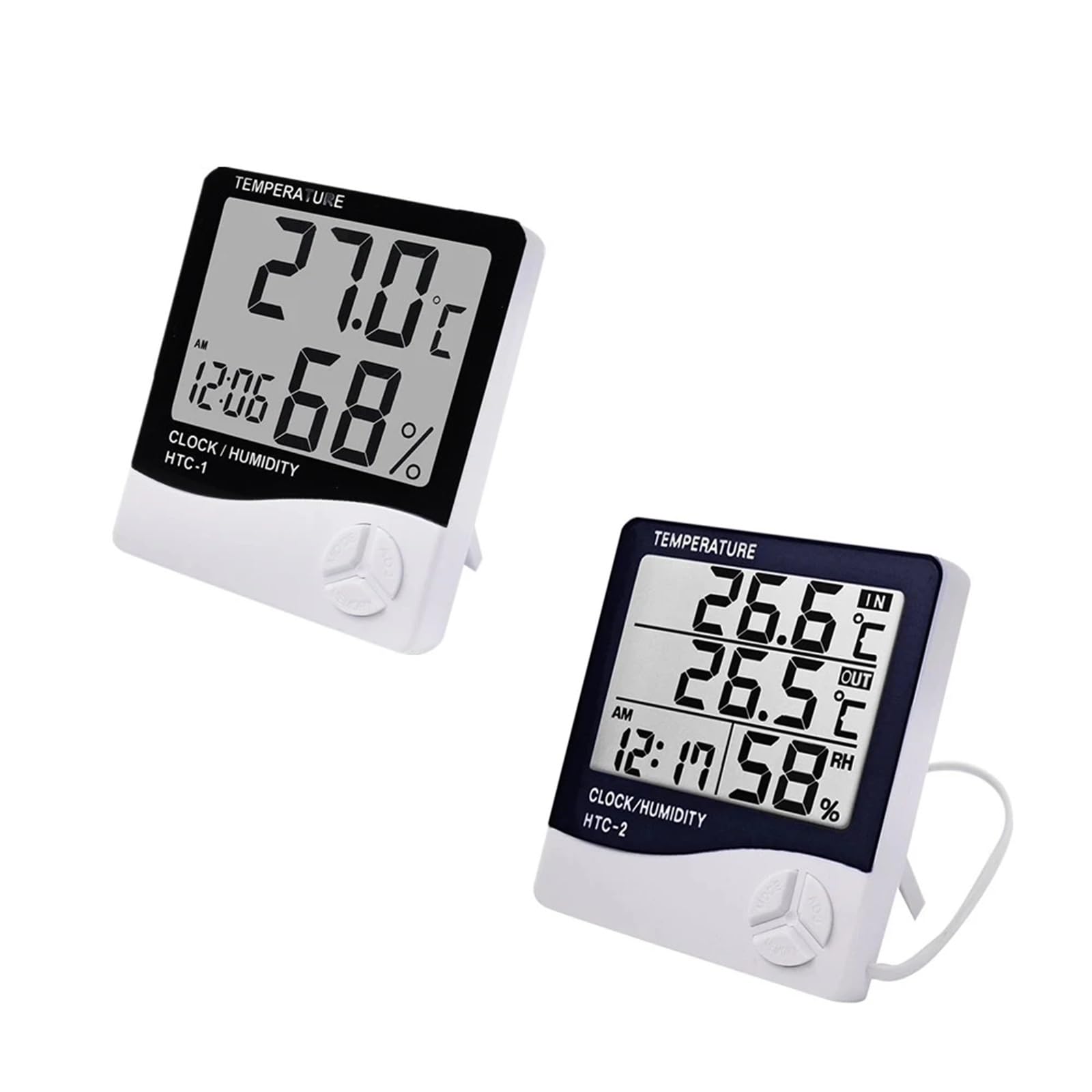 6 sztuk elektronicznych termometrów cyfrowych i higrometrów do temperatury i wilgotności, wewnętrzna i zewnętrzna stacja pogodowa, zegar HTC-1 HTC-2 (HTC-1)