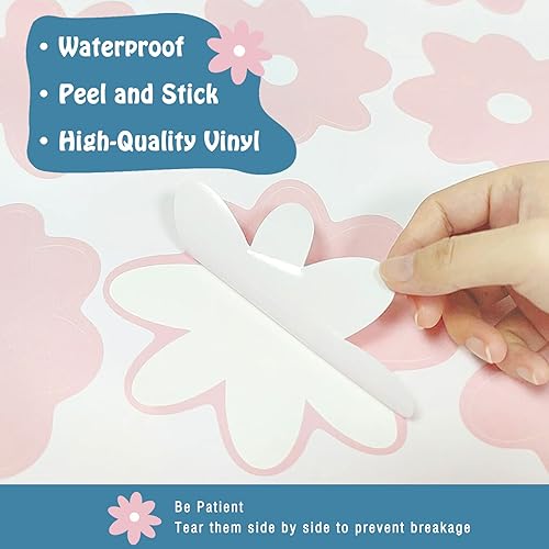 Miniatura 17 de iinuu Calcomanías de pared bohemias con margaritas para despegar y pegar, calcomanías de pared de flores de vinilo estéticas para el hogar