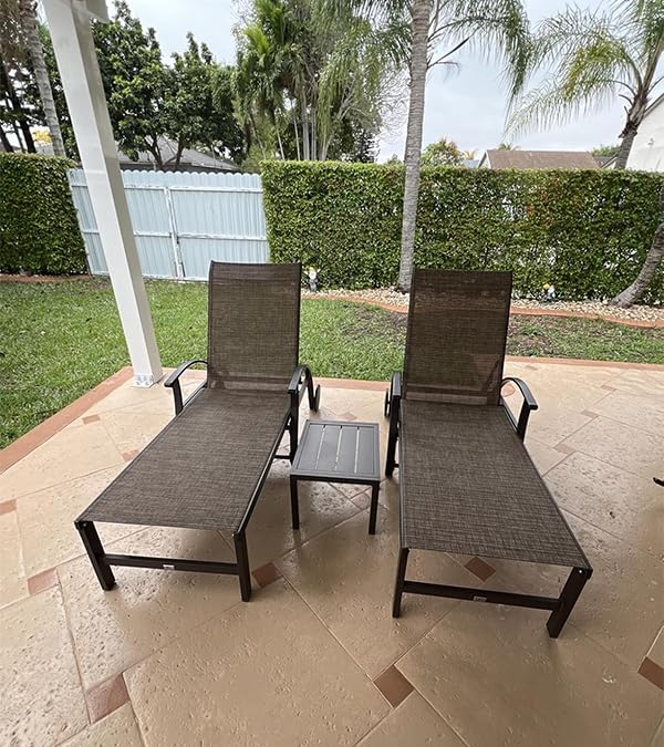 PURPLE LEAF Outdoor Chaise Lounge Chair Set of 3 Patio Pool Lounger Aluminum Chairs with Side Table and