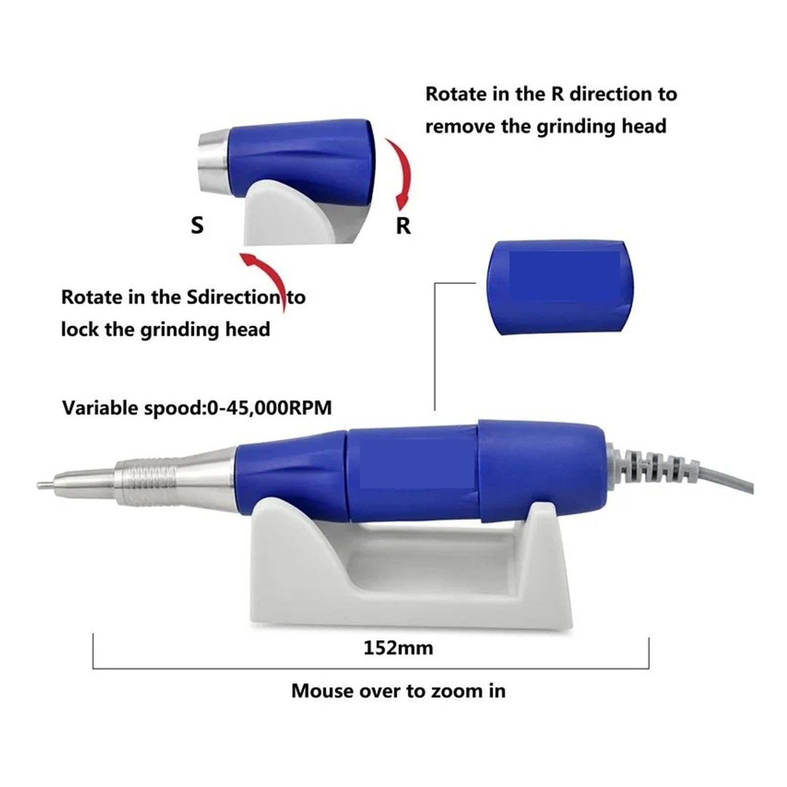 Máquina perforadora de uñas, 65W 45000rpm Taladro de uñas Máquina manicura Pedicura Lima eléctrica Bits