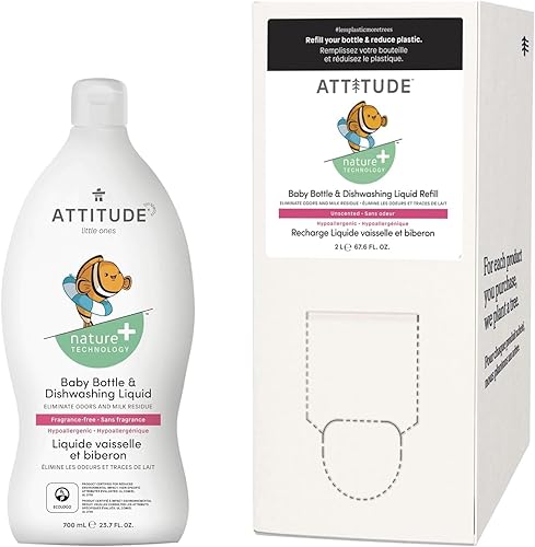 Bundle of ATTITUDE - Jabón para platos para bebé, líquido para platos a base de plantas, extra suave para pieles sensibles, resistente a los
