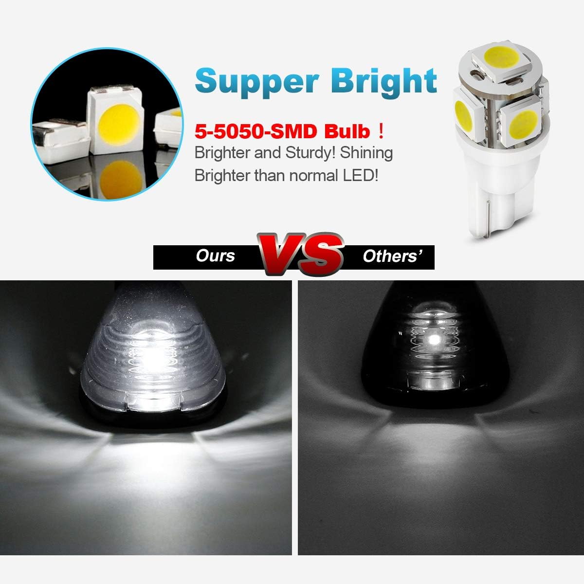 Partsam 5X Black Smoke Lens Cab Roof Marker Running Lamps w/White LED Lights Compatible with Ford F150 F250 F350 F450 F550 F650 F750 E150 E250 E350 E450 1999-2016 Super Duty Pickup Trucks