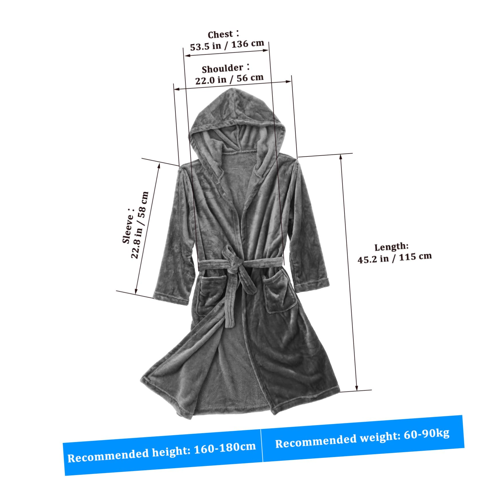 SHERCHPRY Accappatoio Cappuccio Poliestere Resistente e Leggero con Tasche Spaziose per Casa Spa Dormitorio