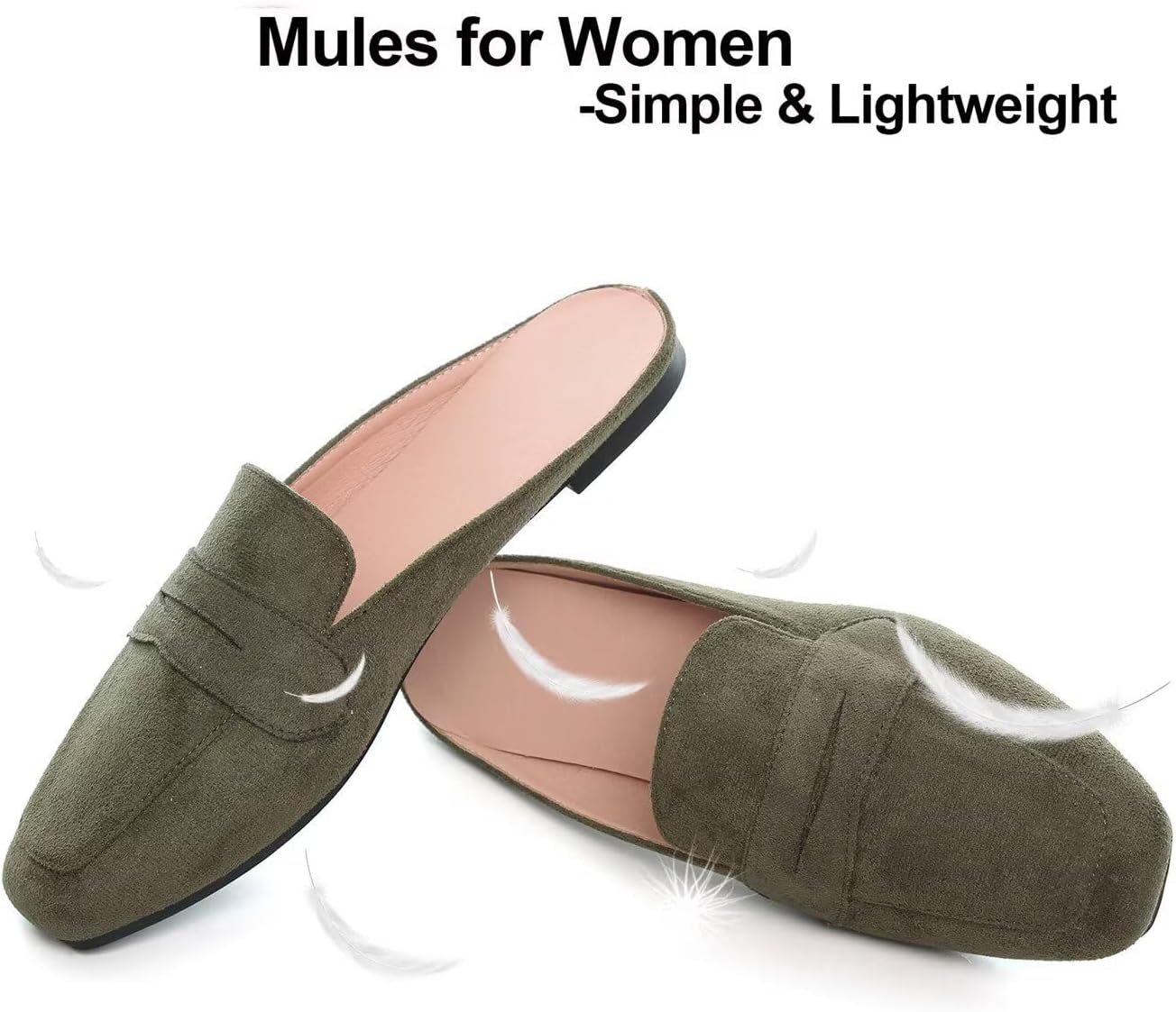 Hee grand Mules for Women Flats Square Toe Slip on Flat Slides Comfortable Suede Women Slippers Backless Loafer Shoes - Image 4