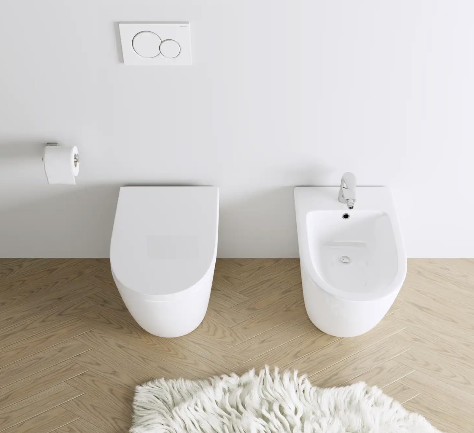 Sanitari filo muro in ceramica vaso + bidet + sedile soft close FELCE