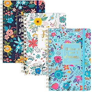 EOOUT 3 PCS Spiral Journals, Journal for Women, Hardcover College Ruled Notebook, 5.5″x8.3″, 80 Sheets, 160 Pages, Floral Pattern for School Office Supplies Gifts