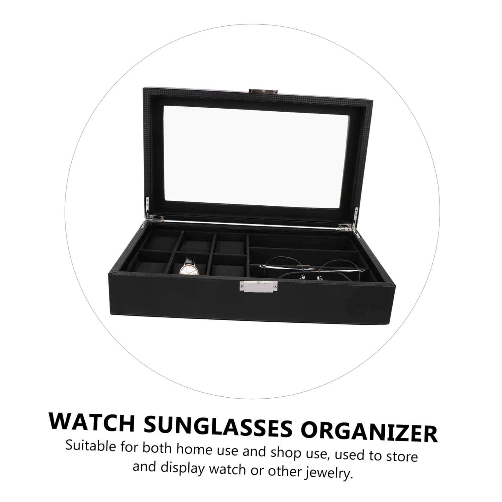 SHERCHPRY Brillenetui Organizer für Sonnenbrillen Uhrenetui Schmuckbox aus Hochwertigem Material Schmuckaufbewahrung für Zuhause und Unterwegs Robuste Aufbewahrungsbox