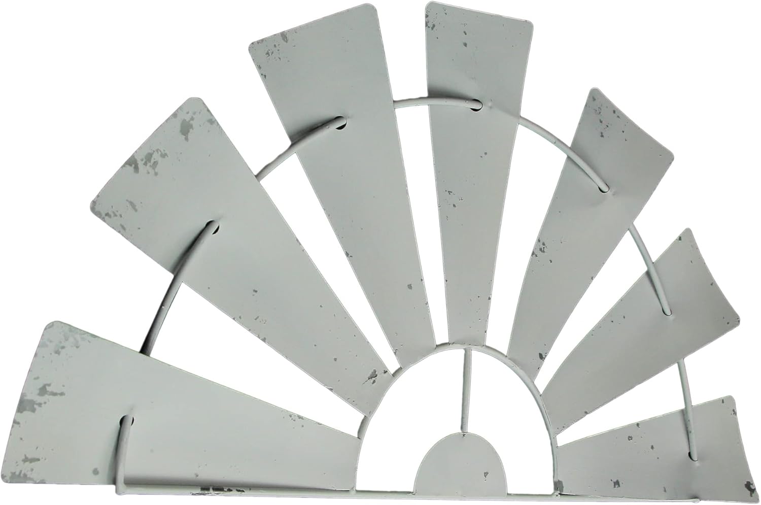 Zeckos 24 Inch Long Rustic Galvanized Metal Half Windmill Wall Art - Distressed White Finish - Easy Install - Perfect for Rustic, Country, or Farmhouse Home Interiors