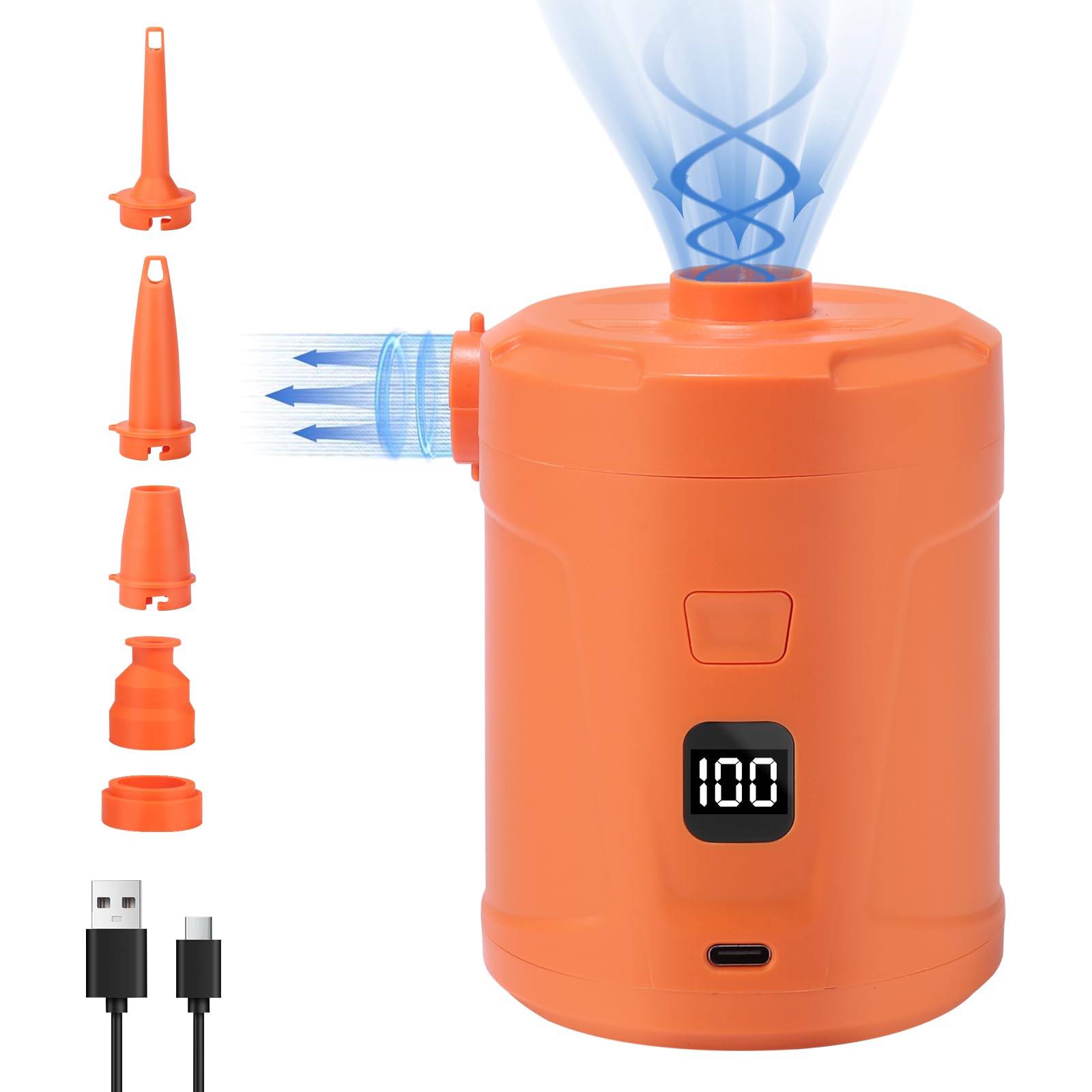 Portable Air Pump for Inflatables: 5200mAh Type-C Rechargeable Battery Ultra-Fast Inflate Deflate Ultra-Mini Electric Air Pump with 5 Nozzles Vacuum Pump for Pool Toys, Floats, Airbed (Orange) โ image 1