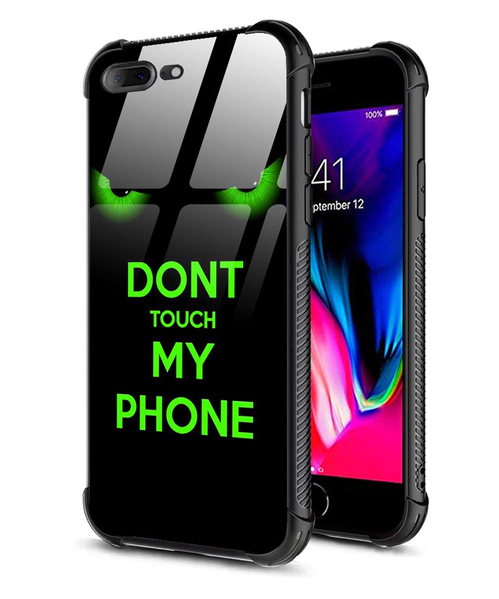 DAHAOGUO iPhone 7 Plus Case,iPhone 8 Plus Cute Cartoon Case,Slim Fit Tempered Glass Back+Soft Silicone TPU Shock Absorption Bumper Protective Case Compatible for iPhone 7/8 Plus Green Don't Touch My