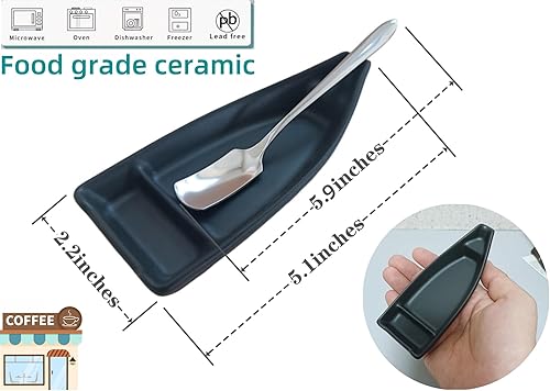 Miniatura 4 de Juego de 2 cucharas de café y reposo, soporte para cuchara de café en forma de barco para cafetería, barra de té, soporte para cuchara de café,