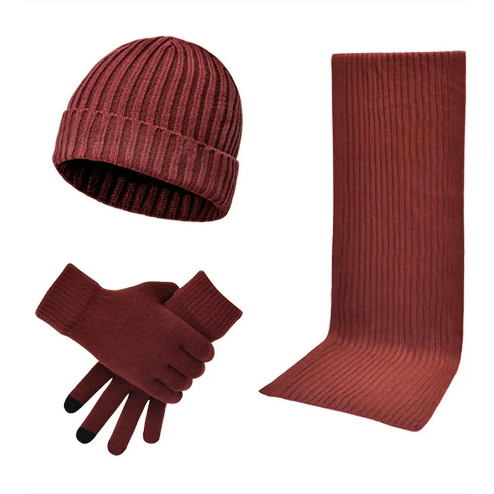 Schal Mütze Handschuh Set 3 Pcs Hut Schal Touchscreen Handschuhe Herren Winter Warmer Strick -Mütze Outdoor Sportarten