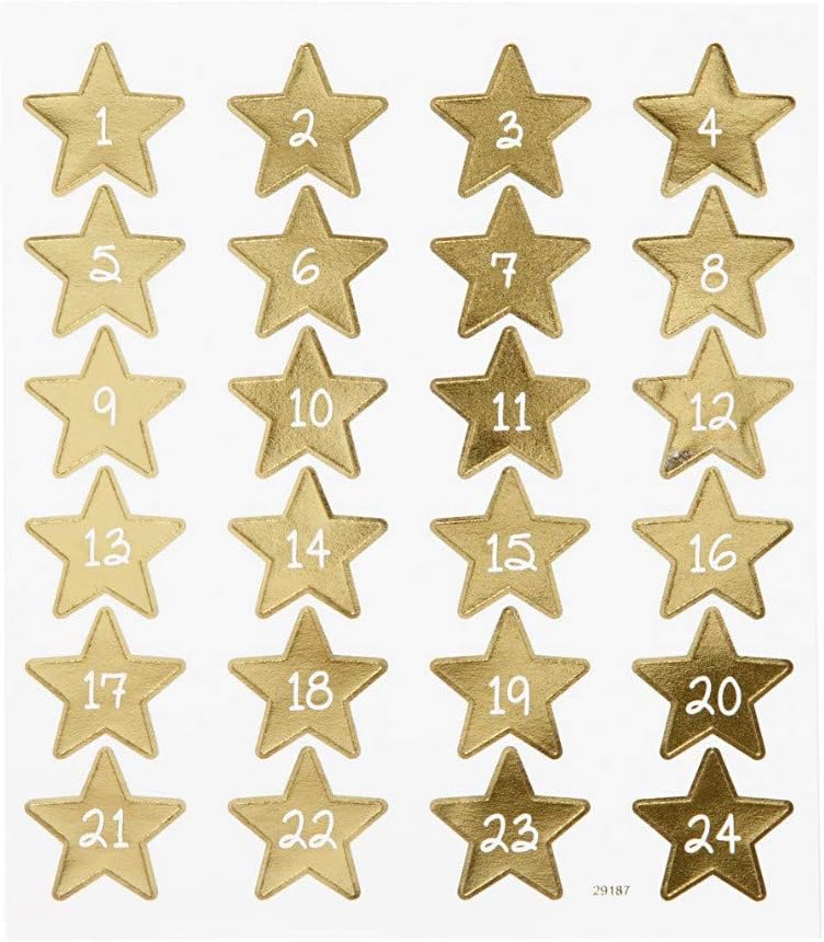 Creativ Company Stickers, Sheet 15 x 16.5 cm, Pack of 24, Gold, Advent Calendar Numbers, 1 Sheet
