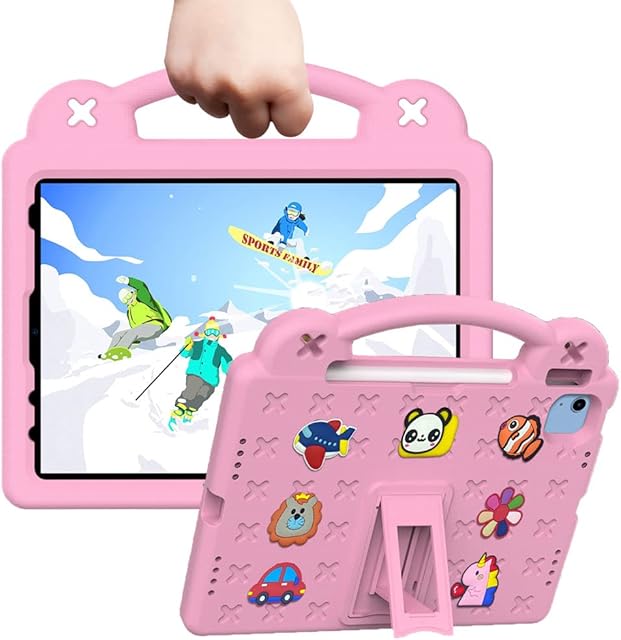 Tading iPad 10th Generation Case 2022 Kids, iPad Air 5th/4th Generation Case, DIY Cartoon iPad Pro 11 Inch Case EVA Foam Handle Stand Protective Cover for iPad 10th Gen 10.9/iPad Pro 11 - Pink