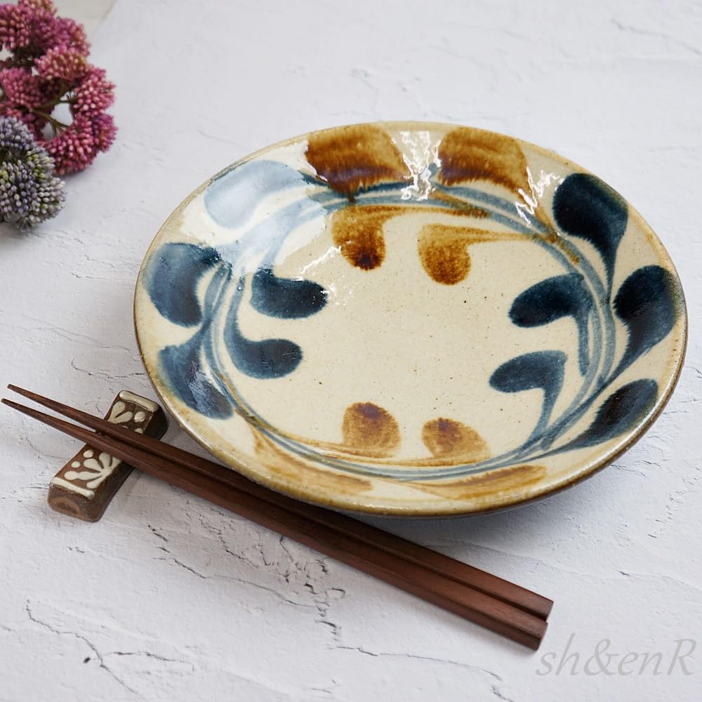 インテリア、沖縄陶器、大皿43cm、ダイナミックなデザイン