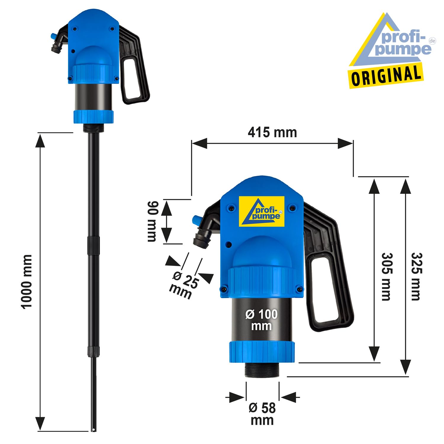Profi-Pumpe® Universal Hand Pump 500 | Bomba Manual de Palanca para Bidón | Caudal 500ml por Carrera | Apto para AdBlue, Aceite, Anticongelante y Agua | Con Tubo Telescópico y Manguera