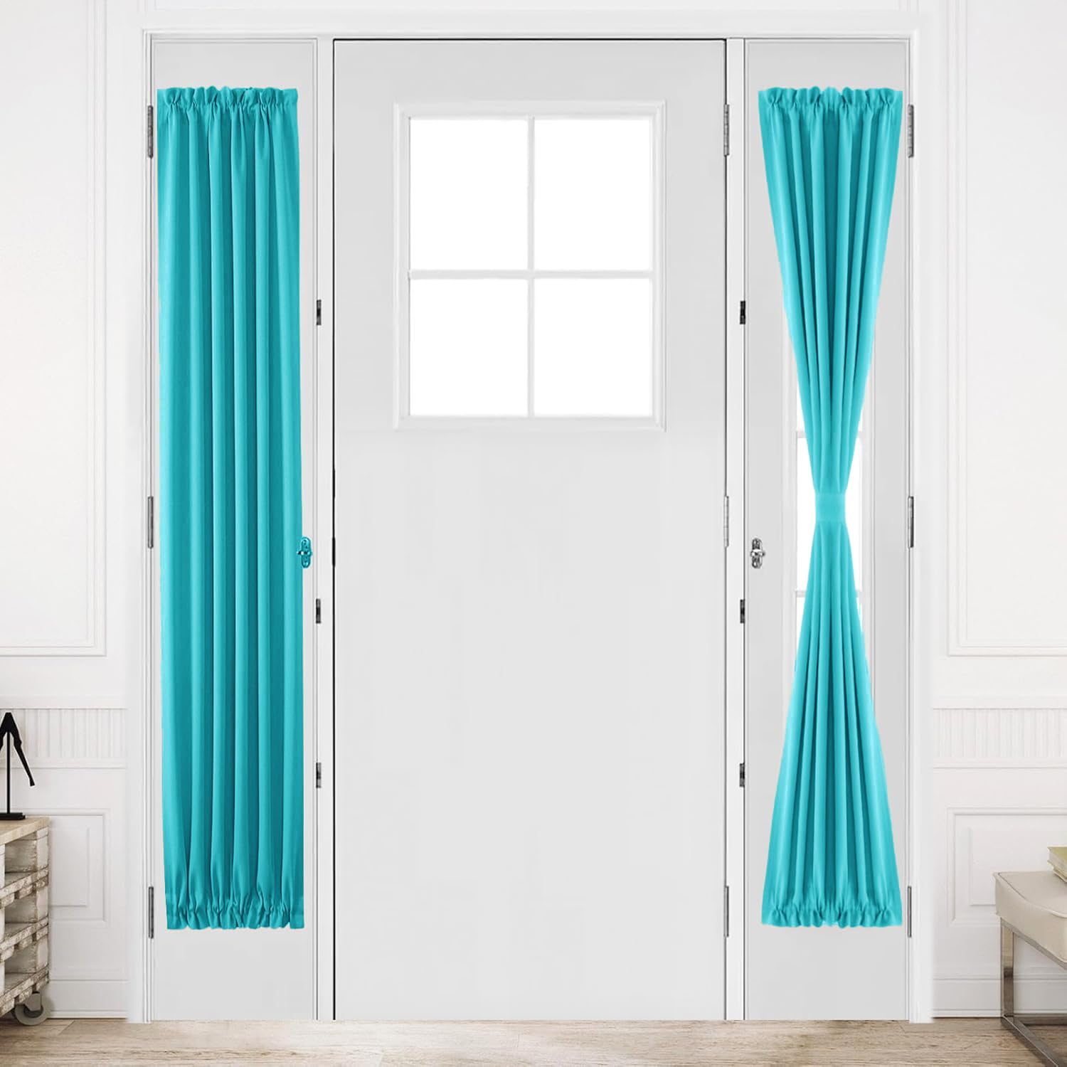 DWCN French Door Curtains – Rod Pocket Thermal Blackout Curtain for Doors with Glass Window, Kitchen and Patio Doors for Privacy, 12 X 72 Inches Long, 1 Curtain Panel with Tieback, Turquoise — image 1