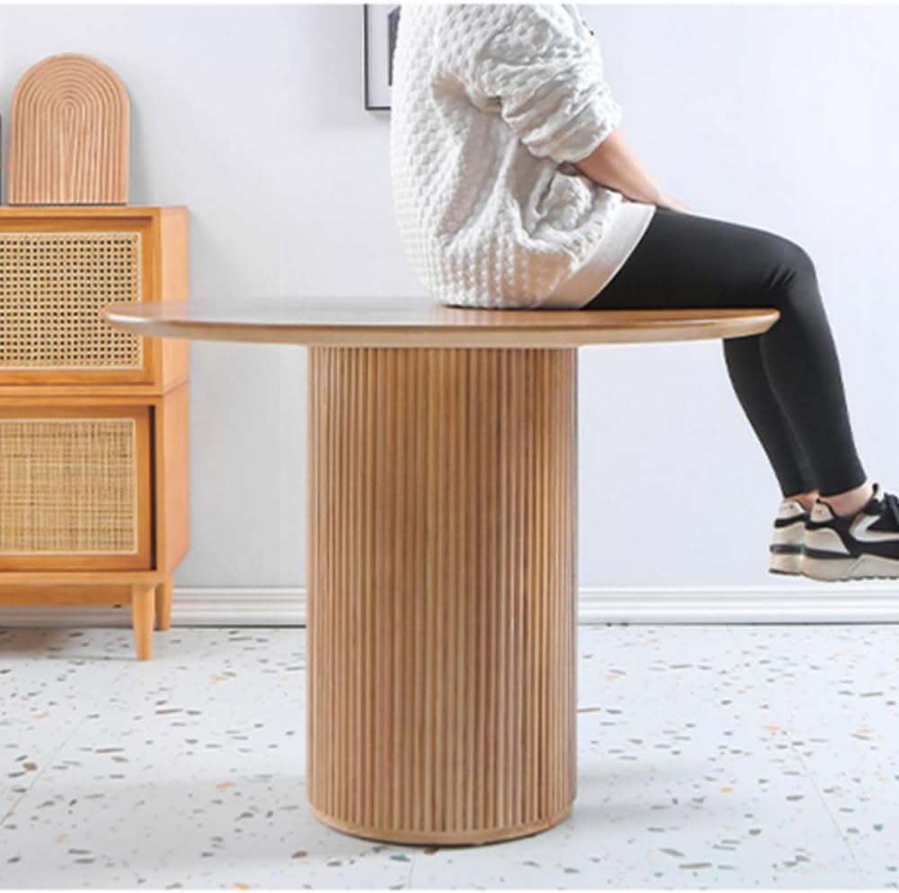 Office Computer Desk Natural Pine Wood Pedestal Dining Table, Fluted Dining Table Round, Fashion Kitchen Table Restaurant Furniture Coffee Table (Rock Board,40" L×40" W×30" H)