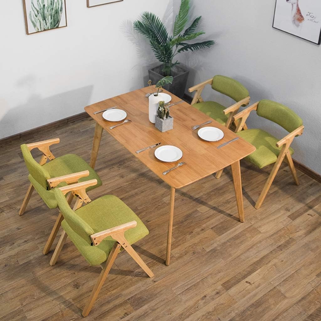 Solid Wood Folding Dining Chair with Linen Sponge Soft Cushion Backrest Portable Kitchen Armchair