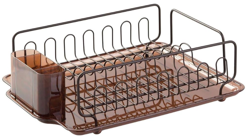 Interdesign Forma Kitchen Dish Drying Rack With Tray – Drainer For Glasses, Silverware And Dishes, Amber/Bronze