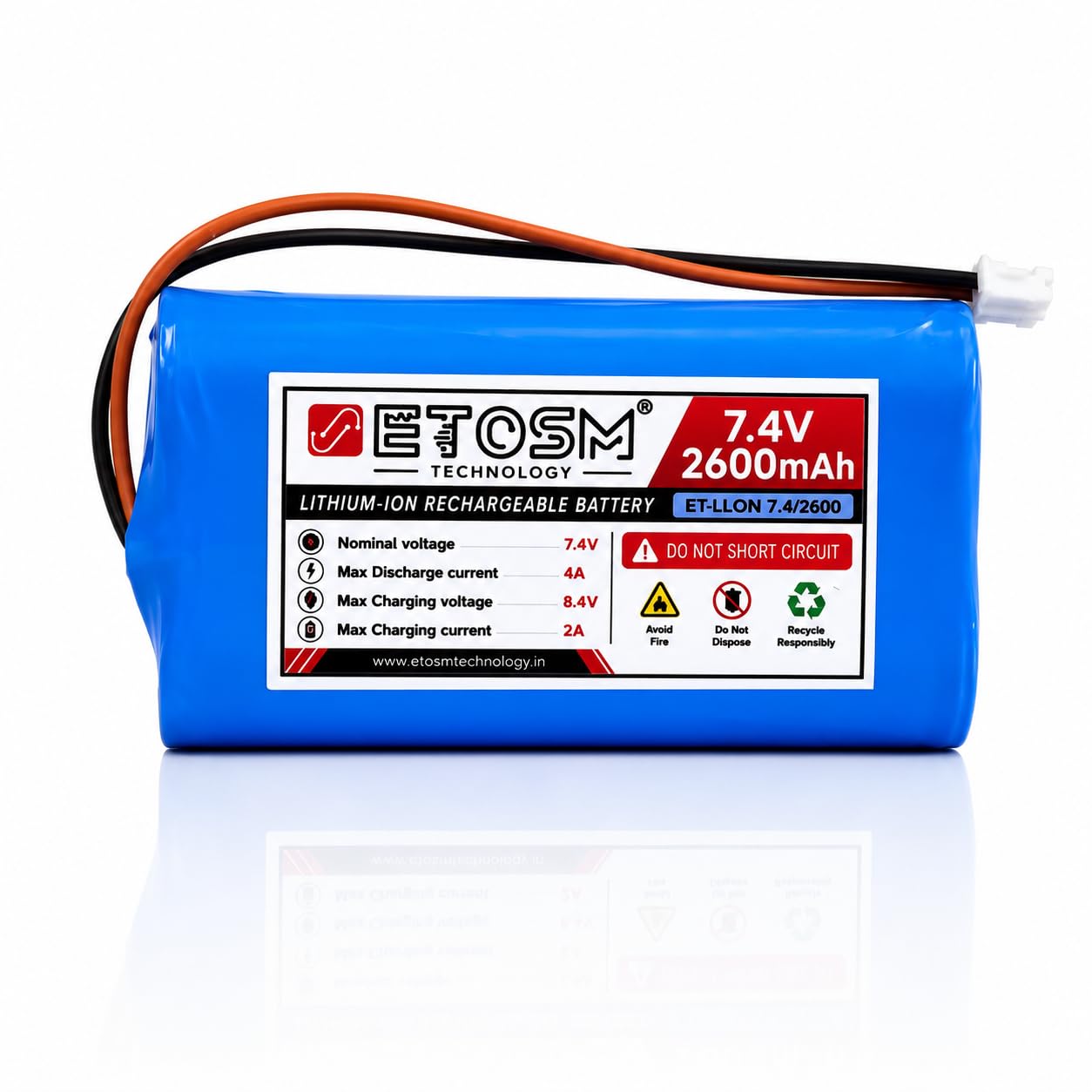 ETOSM 7.4V 2600mAh Li-Ion Rechargeable Battery Pack with BMS Protection | JST-PH 2.54/2P | 2S Li-ion Battery | Toys, Lighting, Bluetooth, RC Helicopter Car Truck, RC Boats and IoT Projects (JST-2.54)-image-47