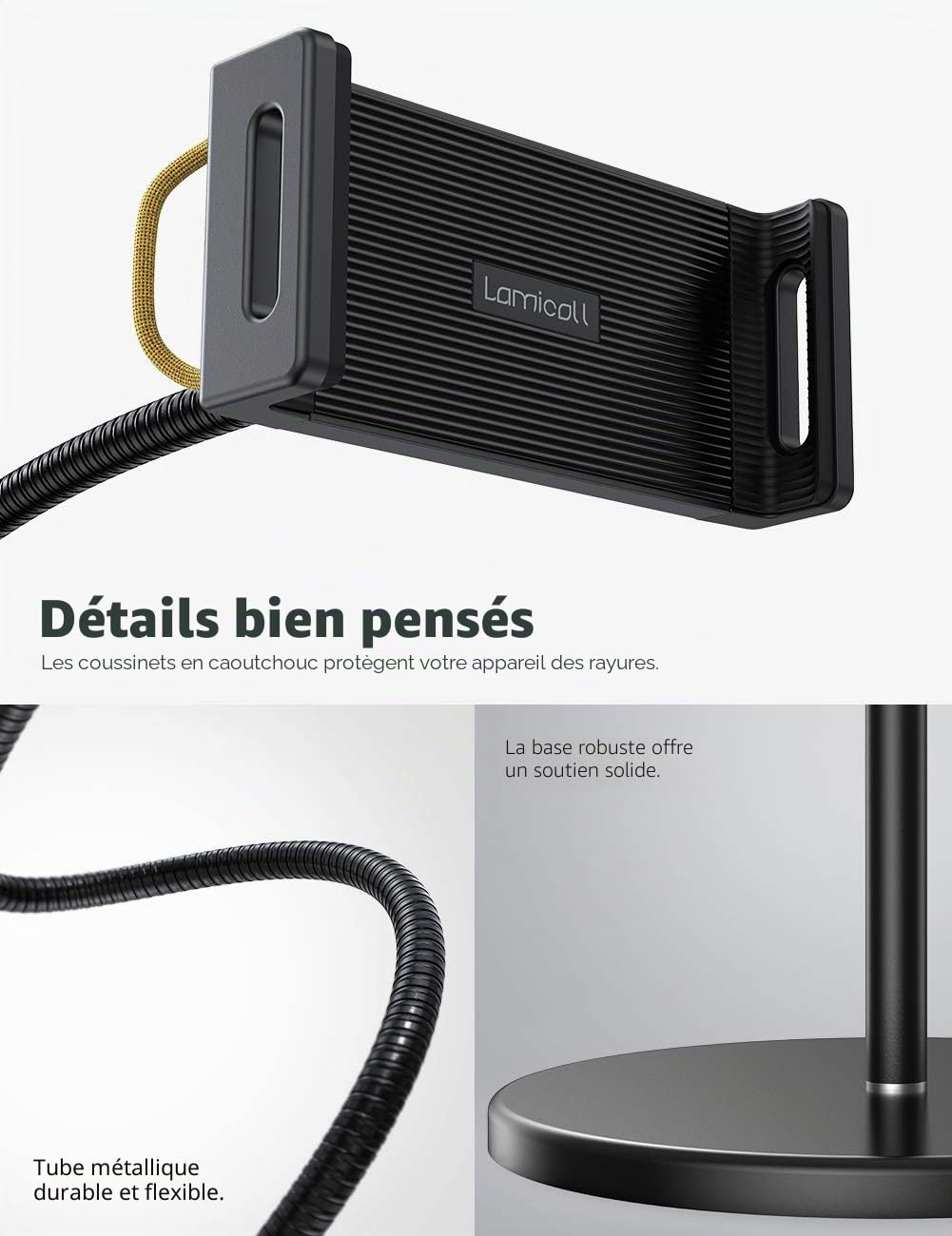 Lamicall Support de Tablette de Sol, Support de Tablette à Col de Cygne | Hauteur Réglable et Base Stable de 4,8 KG, pour 4.7"~13" Tablette, iPad 12.9, iPad Air Mini 2 3 4, Switch, Tab