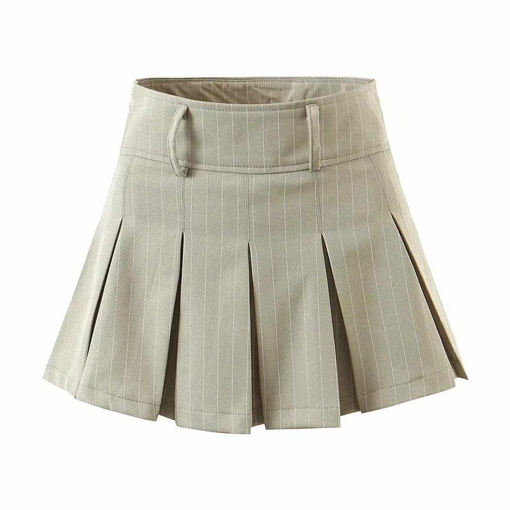 SWEPER Jupe Courte Femme - Mini Jupe pour Femme Printemps Automne Vintage Collège Style Sexy Taille Haute Rayé Jupe Plissée Mince Jupes Courtes