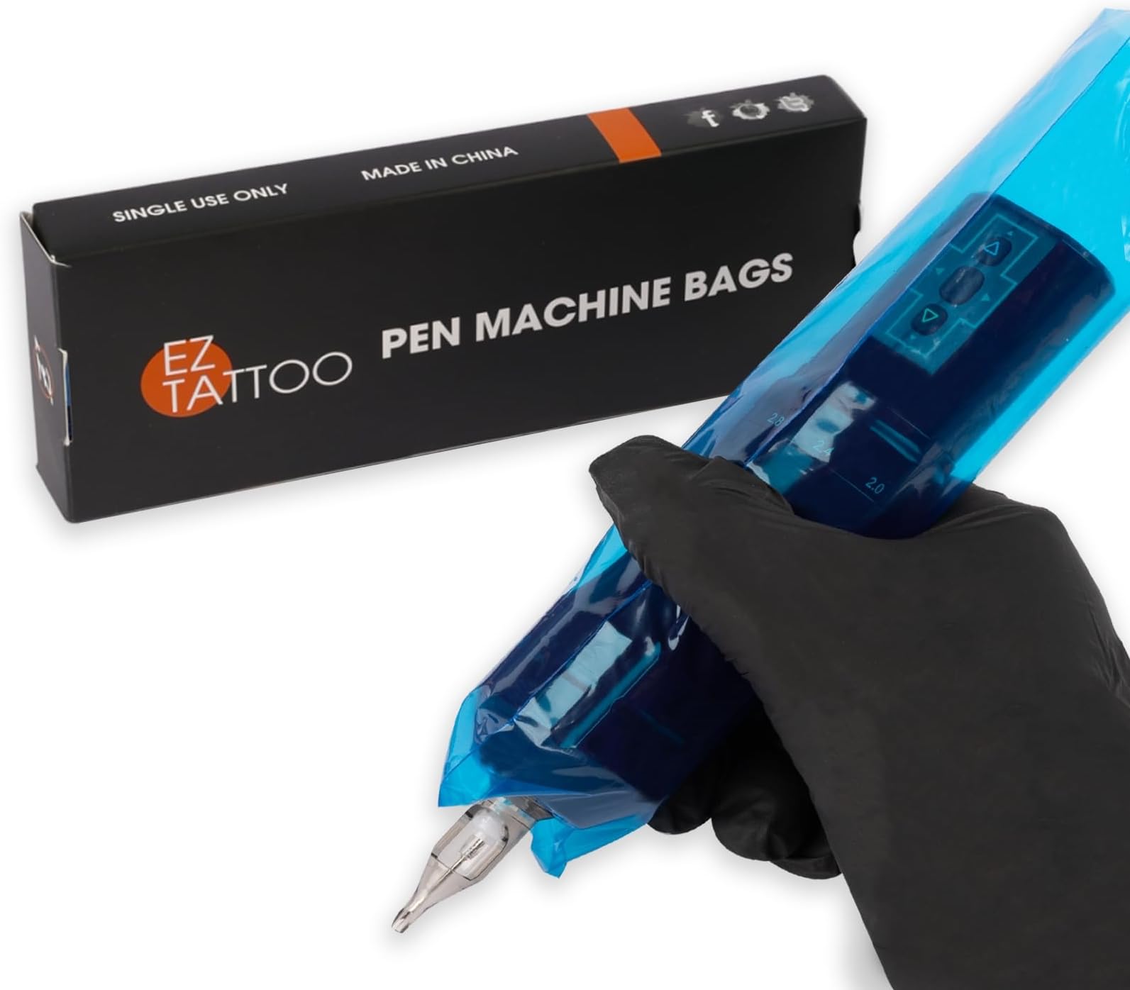 EZ Tattoo Machine Covers - 200pcs (2.4 inch X 7 inch) Disposable Tattoo Pen Machine Bags Blue Cartridge Machine Sleeves for Wireless Battery Tattoo Pen Machine (Blue)