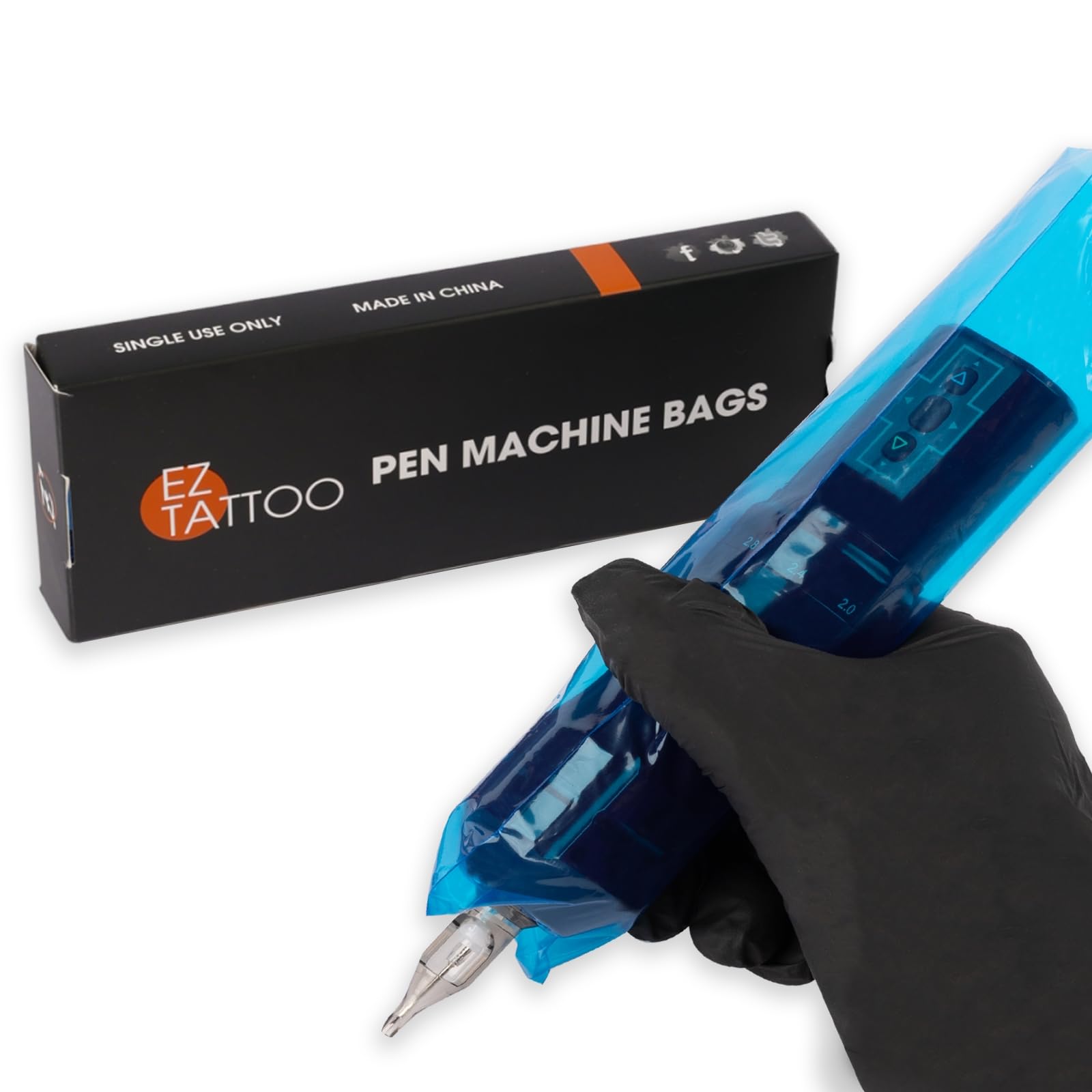 EZ Tattoo Machine Covers - 200pcs (2.4 inch X 7 inch) Disposable Tattoo Pen Machine Bags Blue Cartridge Machine Sleeves for Wireless Battery Tattoo Pen Machine (Blue)