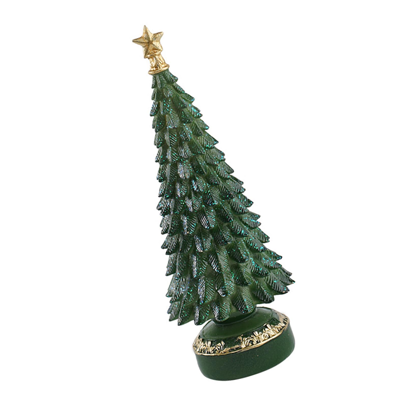 Jazuaiao Tiny Resin Christmas Tree Figurine Tabletop Decoration Miniature Christmas Tree Ornament for Living Room Bedroom Resin Holiday Figurine