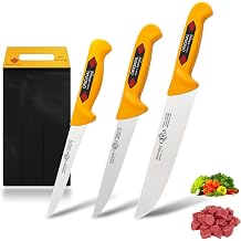 EIKASO Solingen Germany butcher knife set butcher knife set 3-piece professional knife set made of molybdenum steel 1.4116 ice-cured with non-slip handle for professionals and private individuals yellow