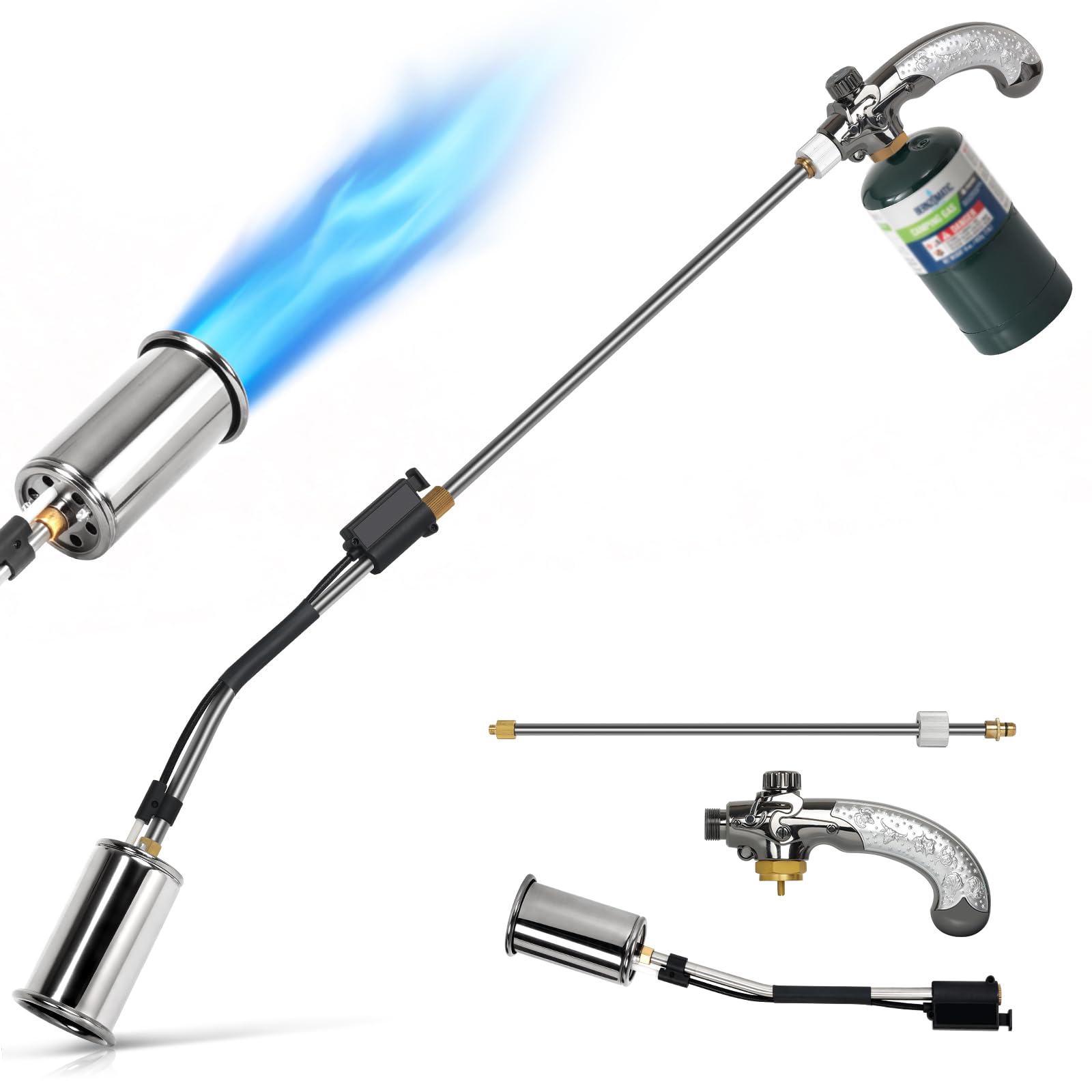 Propane Torch Weed Burner,Extended Blow Torch with Flame Control Valve, Flame Thrower Detachable Long Arm,Burner Torches for Outside, Yard,Garden,BBQ,Weeding,Wood,Melting Snow (37Inch)