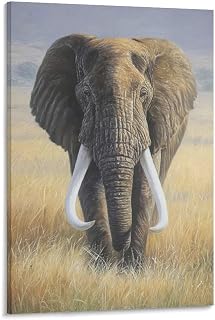 JYOUQOC Elephant Animal White Tusks Tropical Savannah Pictures Wall Decor Poster Canvas Wall Art Print for Bedroom Office Bathroom Living Room Home Wall Decor 08x12inch(20x30cm)