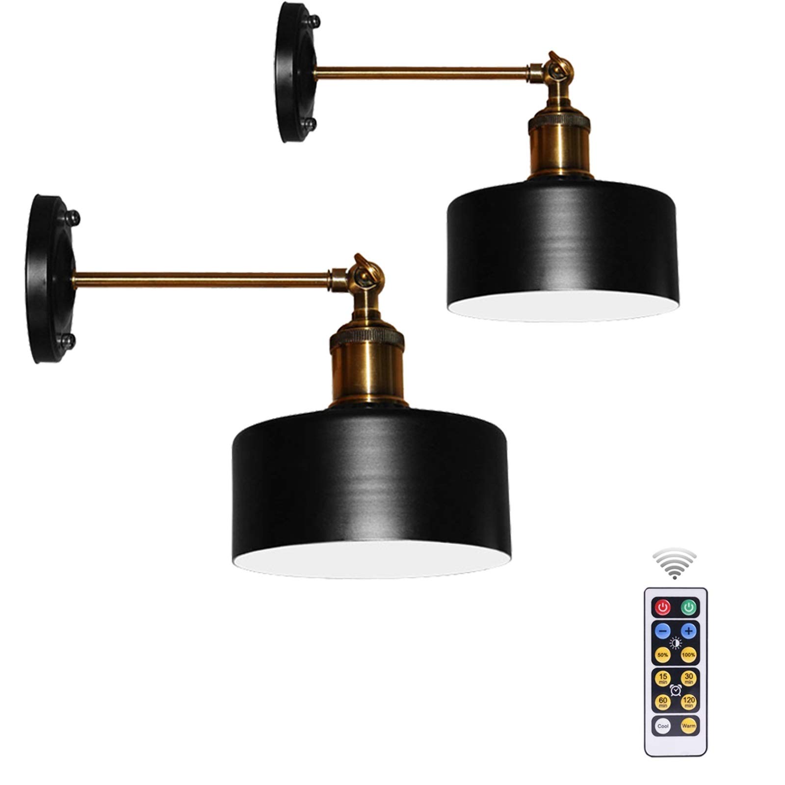 2 Pcs Battery Wall Lights for Space Lighting and Wall Decoration Without Wires, Black