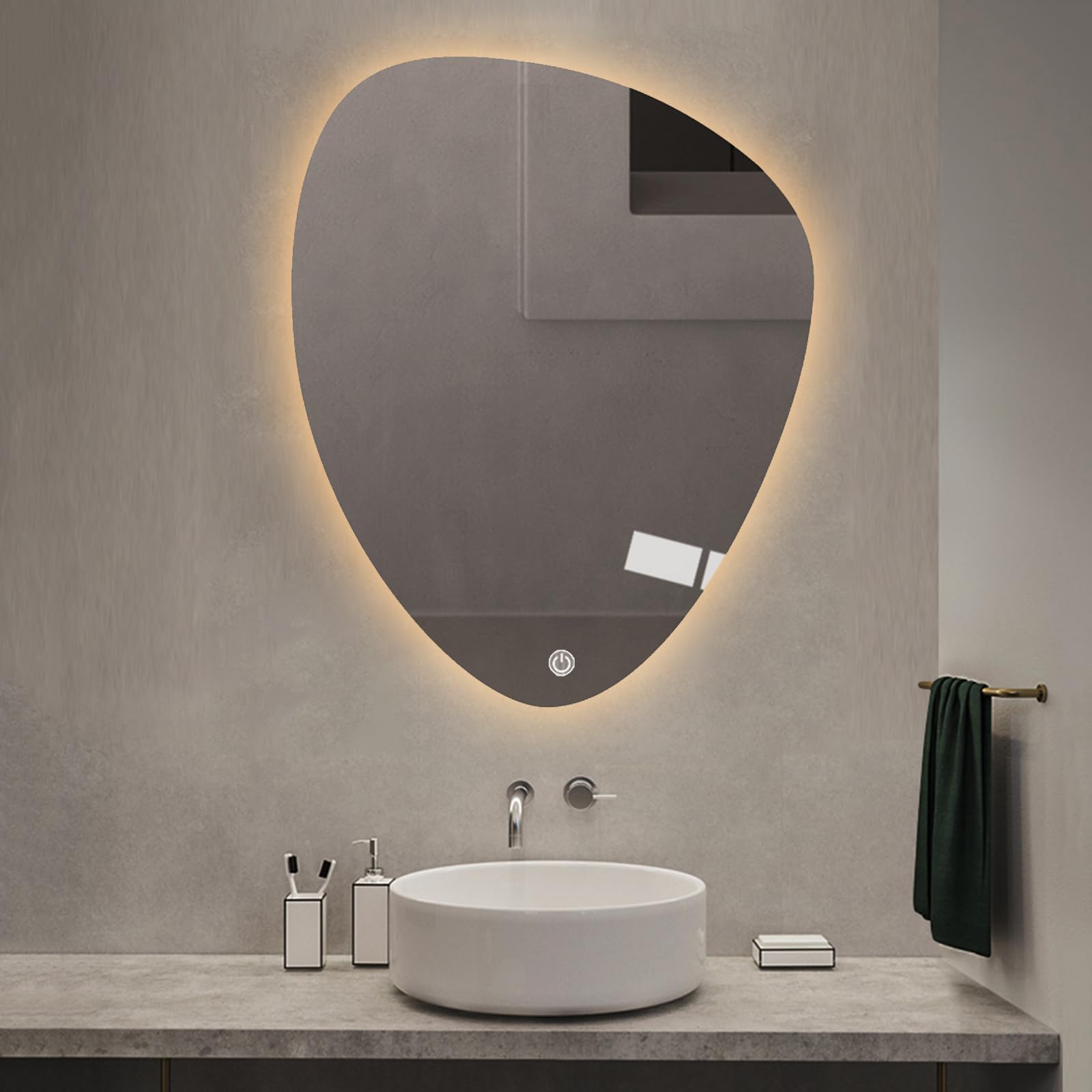 SXFSDOU Modern Teardrop Shape LED Bathroom Mirror with Dimmable Light and Smart Touch Switch Wall Vanity Makeup for Decor 3 Colors 2 Styles Available Size 50x70cm (Inversion Hang)