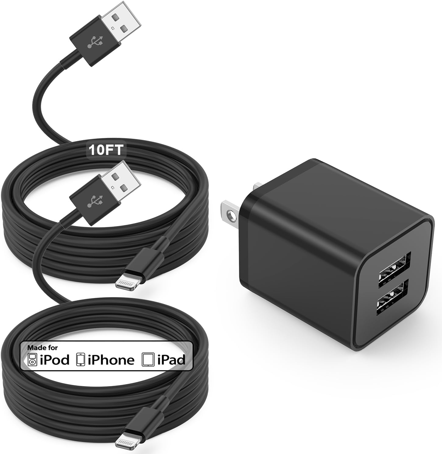 iPhone Charger and Wall Plug, [Apple MFi Certified] 2Pack