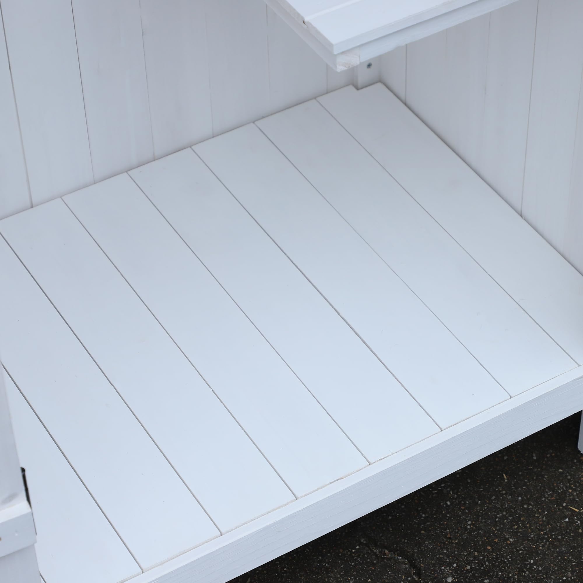 Outsunny Caseta de jardín de Madera con Techo asfaltado y 3 estantes para Almacenamiento Exterior para terraza, 77,5x54,2x179,5 cm, Color Blanco