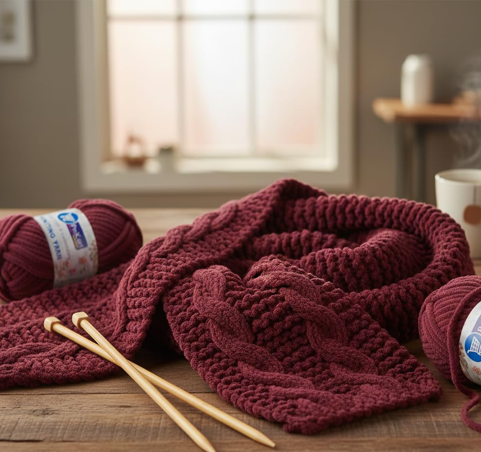 Image of ProKart Premium Blankie Wool, Plush & Cuddly, Chenille Yarn Supersoft Hand Knitting Wool Ball | caps, Throws, Home Furnishing, Scarves, Blankets (Maroon, 100gms x 1 Pack)