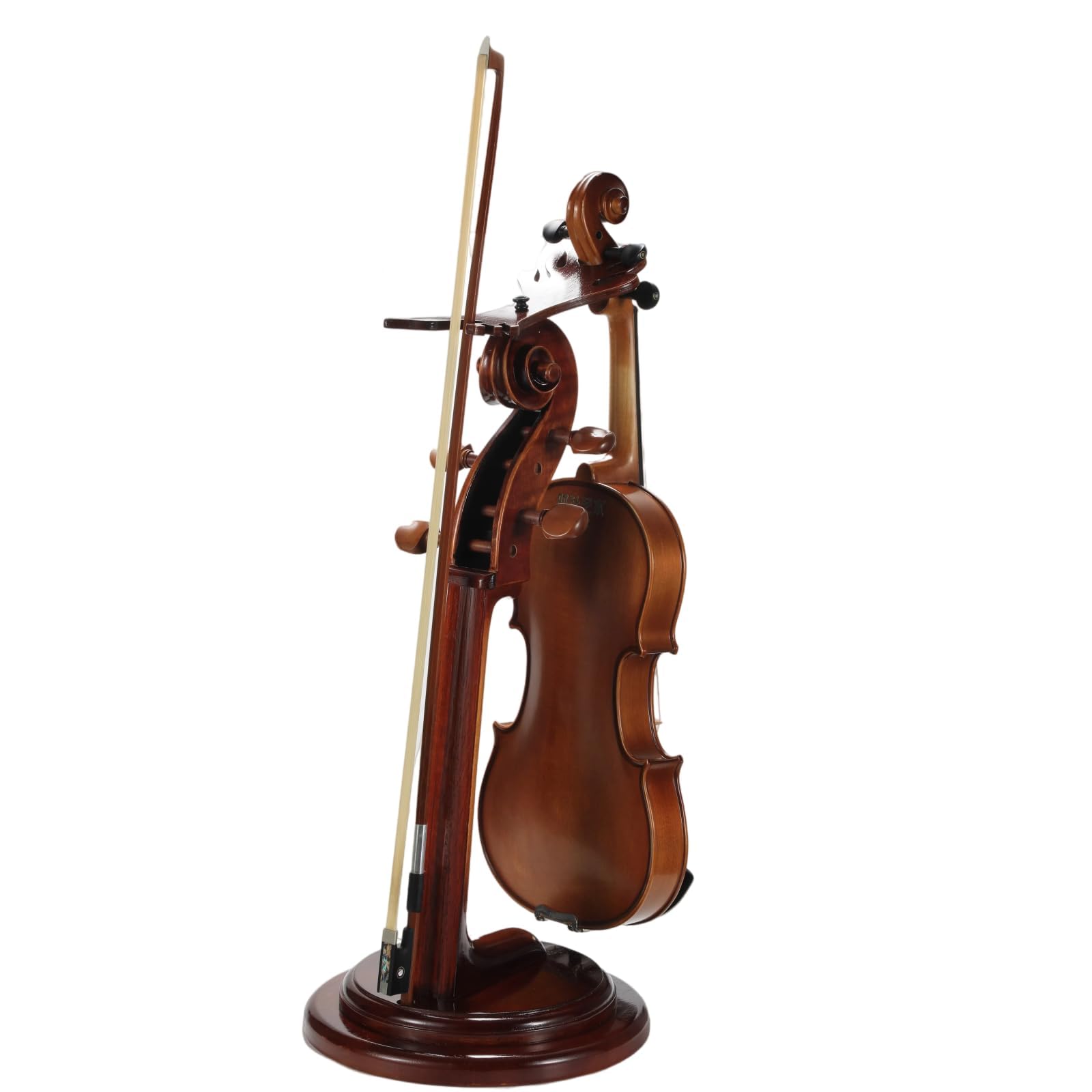 Violinenständer aus Massivholz mit Bogenhalter, keine Montage erforderlich, robustes Display in 4/4-Größe, handgefertigtes Design für Zuhause/Studio/Bühne (rund)