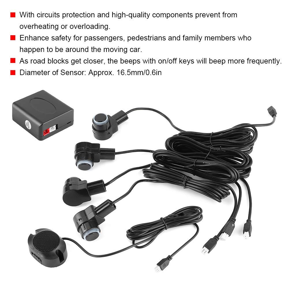 Qiilu Sensori Parcheggio Auto 65dB Kit 4 Sensori Retromarcia con Allarme Assistenza Parcheggio