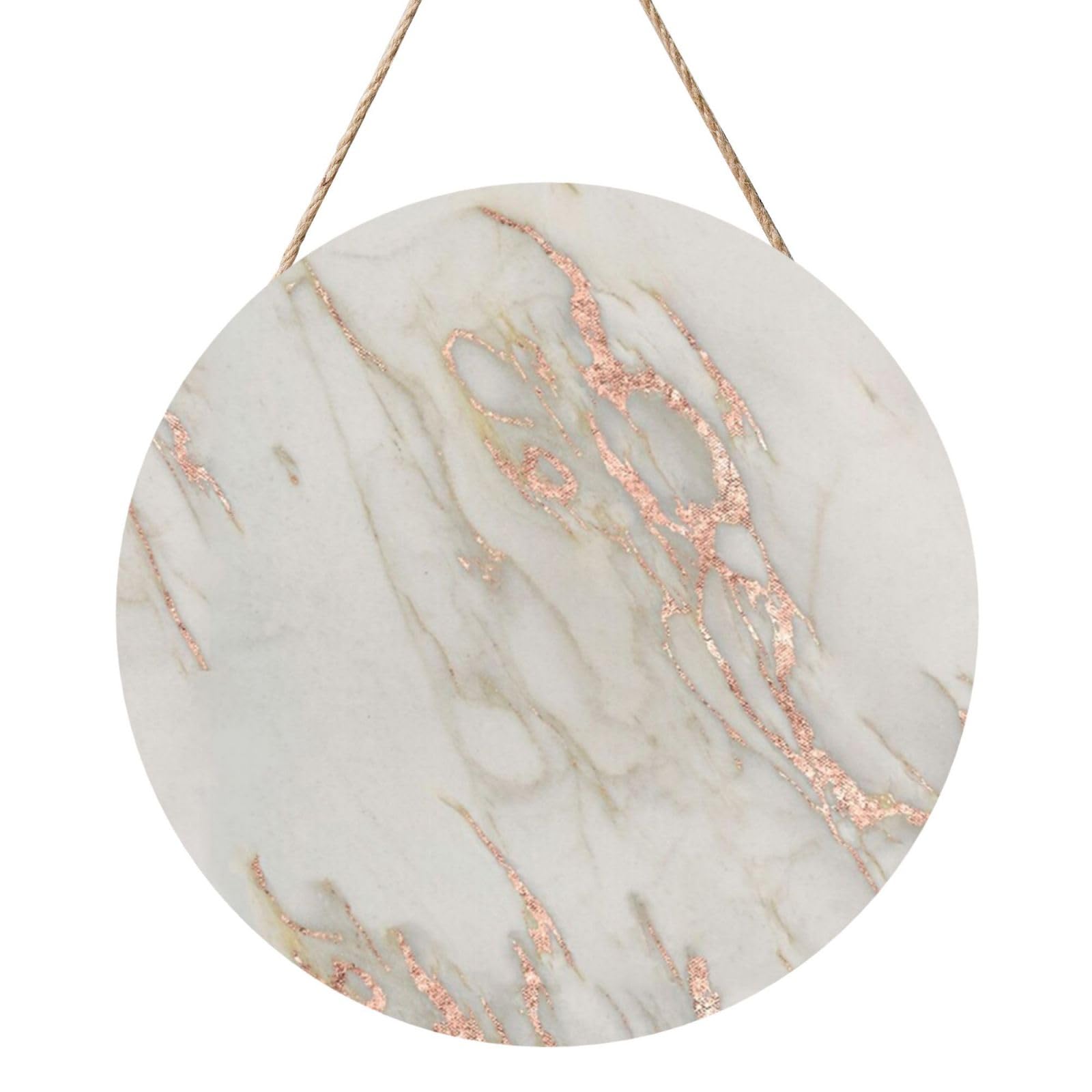 InOmak Marble Rose Gold Marble Metallic Blush Pink, Round Wood Panel Painting 12 in, Wall Hanging Painting For Home