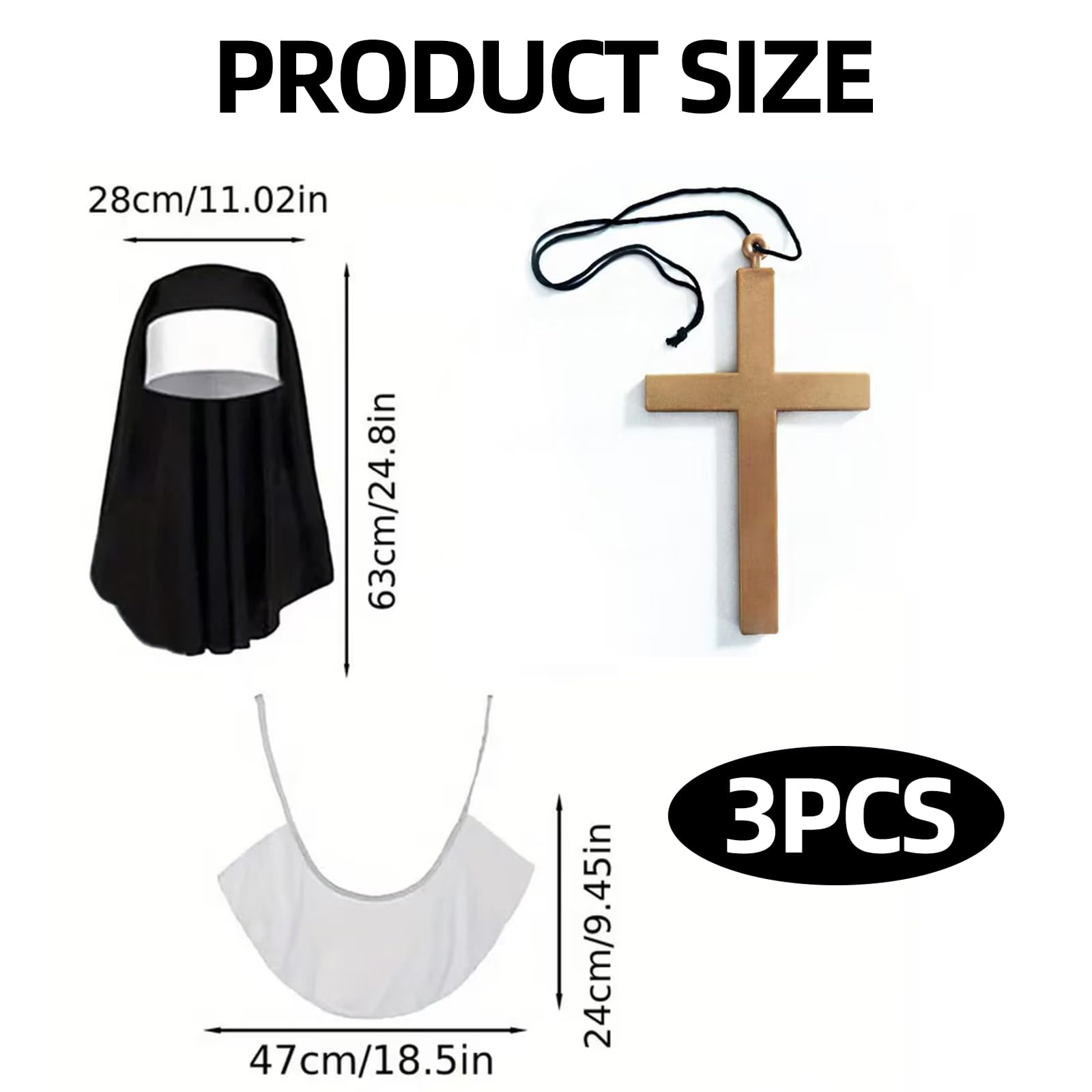 3 Pieces Halloween Nun Costume Accessories Include Nun Headpiece - Image 2