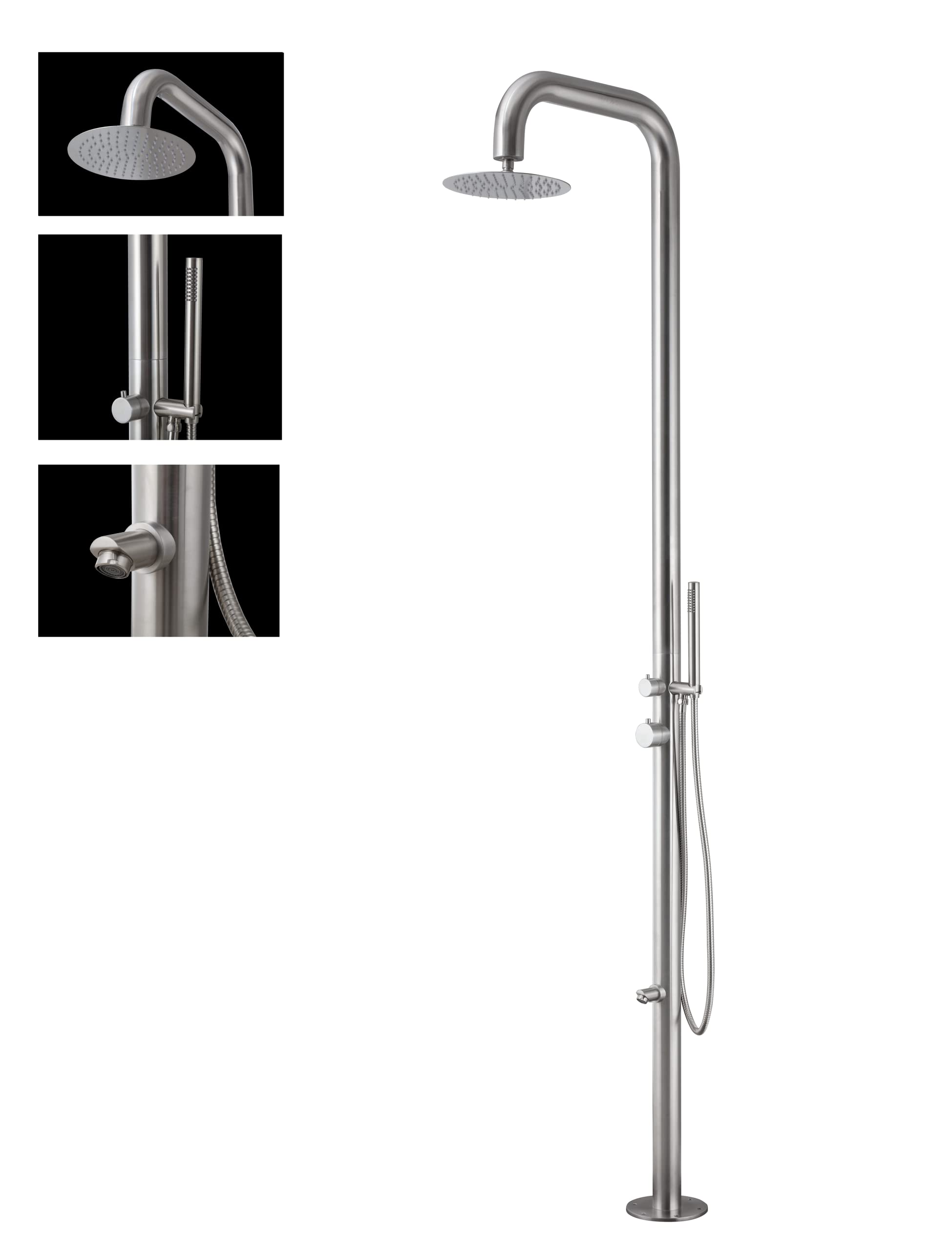 91" Separable&Composable Free-Standing Brushed Stainless Steel 304 Rainfall Outdoor Shower