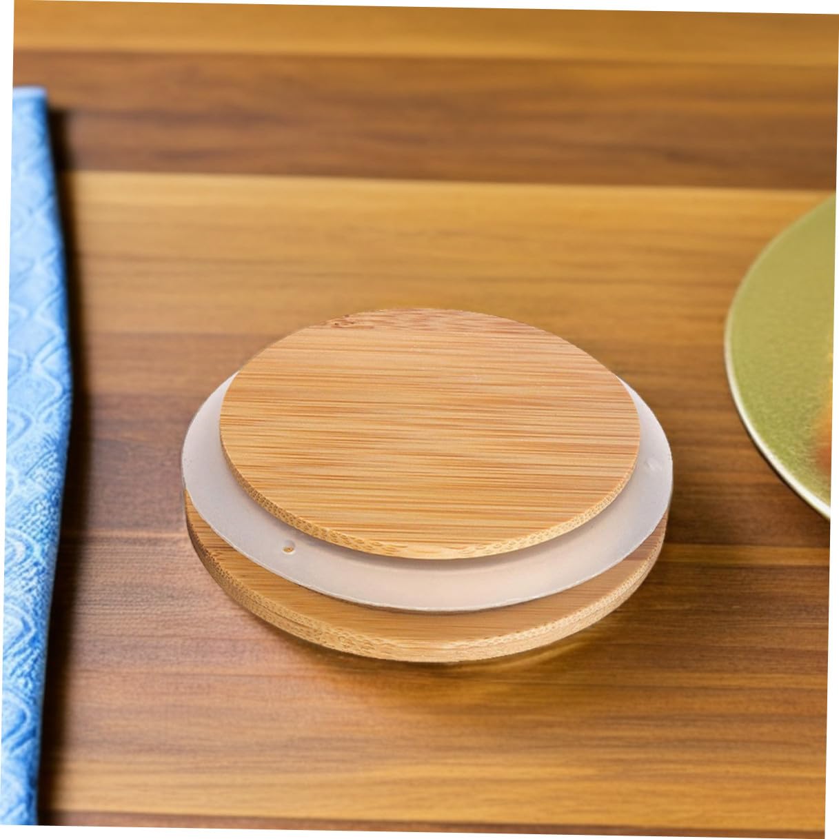 Coperchio per Barattoli in Vetro di Bambù e Silicone, 2 Pezzi, Pratico e Riutilizzabile per Cucina e Conservazione