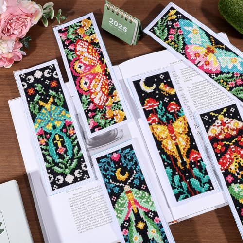 ORIGACH 6 Pcs Cross Stitch Bookmark Kit for Beginner Adults, Vivid Moths Stamped Embroidery Bookmark Kit with Instruction for Starters Printed Cross Stitch DIY Kits for Book Lovers by ORIGACH - Image 5