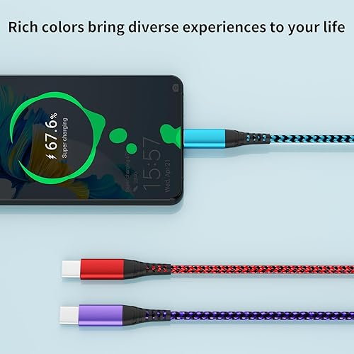 Miniatura 11 de Cable USB C, cables de carga USB A a tipo C trenzados de nailon de alta calidad [paquete de 5, 3/3/6/6/10 pies], cable de carga tipo C para teléfono